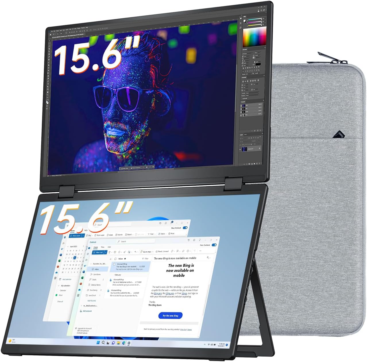 VisionOwl Portable Monitor Dual 15.6 Inch 1080P FHD 107% sRGB Foldable Second Screen, USB-C HDMI HDR Stacked Travel Monitor for Laptop MacBook PC PS5 Xbox, VESA Mountable, with Adjustable Kickstand