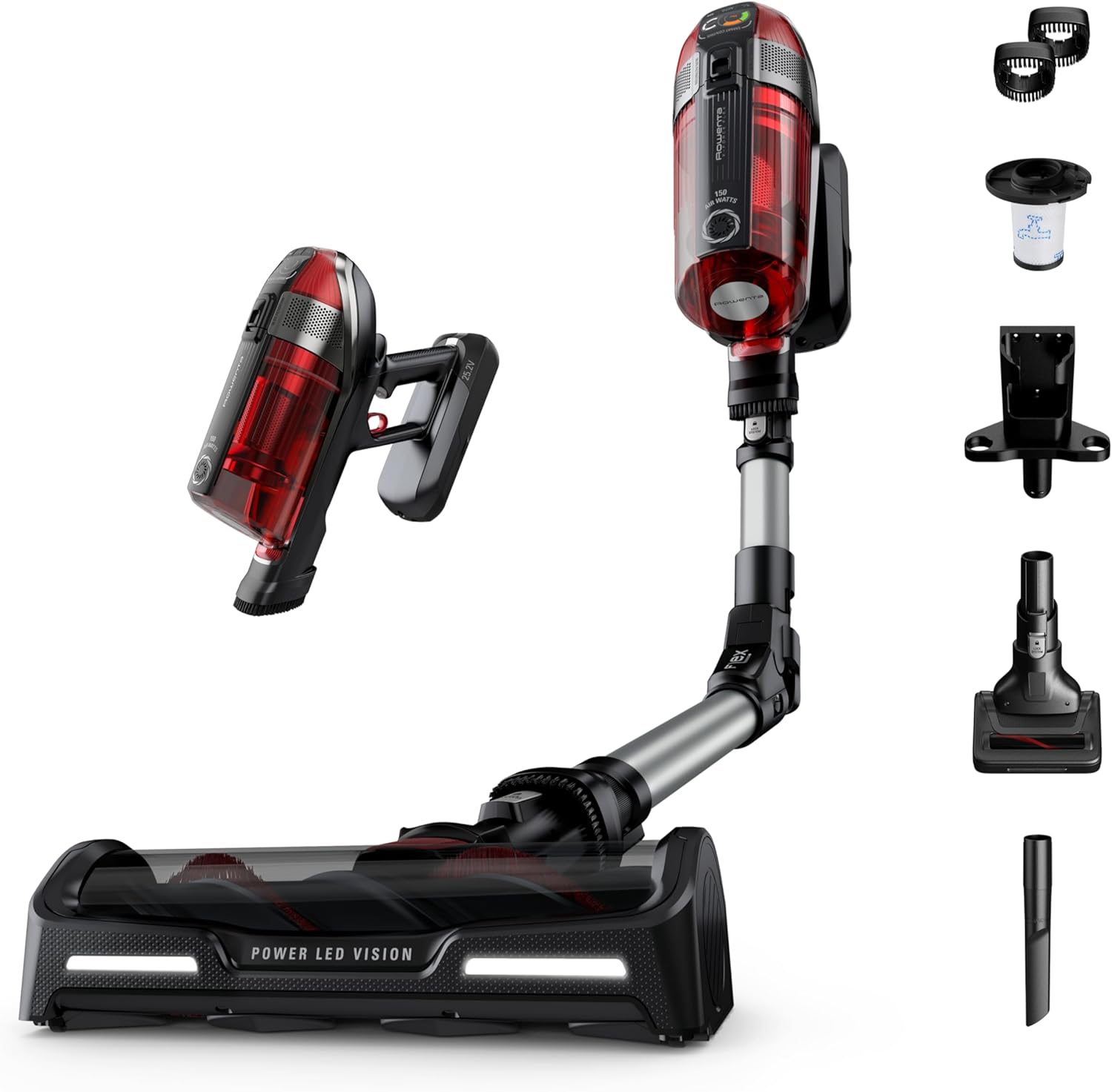 Rowenta, Cordless Vacuum Cleaner, X-Force Flex 12.60 Vacuum, 30.4 Oz XL Dust Container, Flex technology, Automatic Floor Detection, 45Min Run Time, 3Hr Charging Time, For Pet, 150 Air Watts, Red