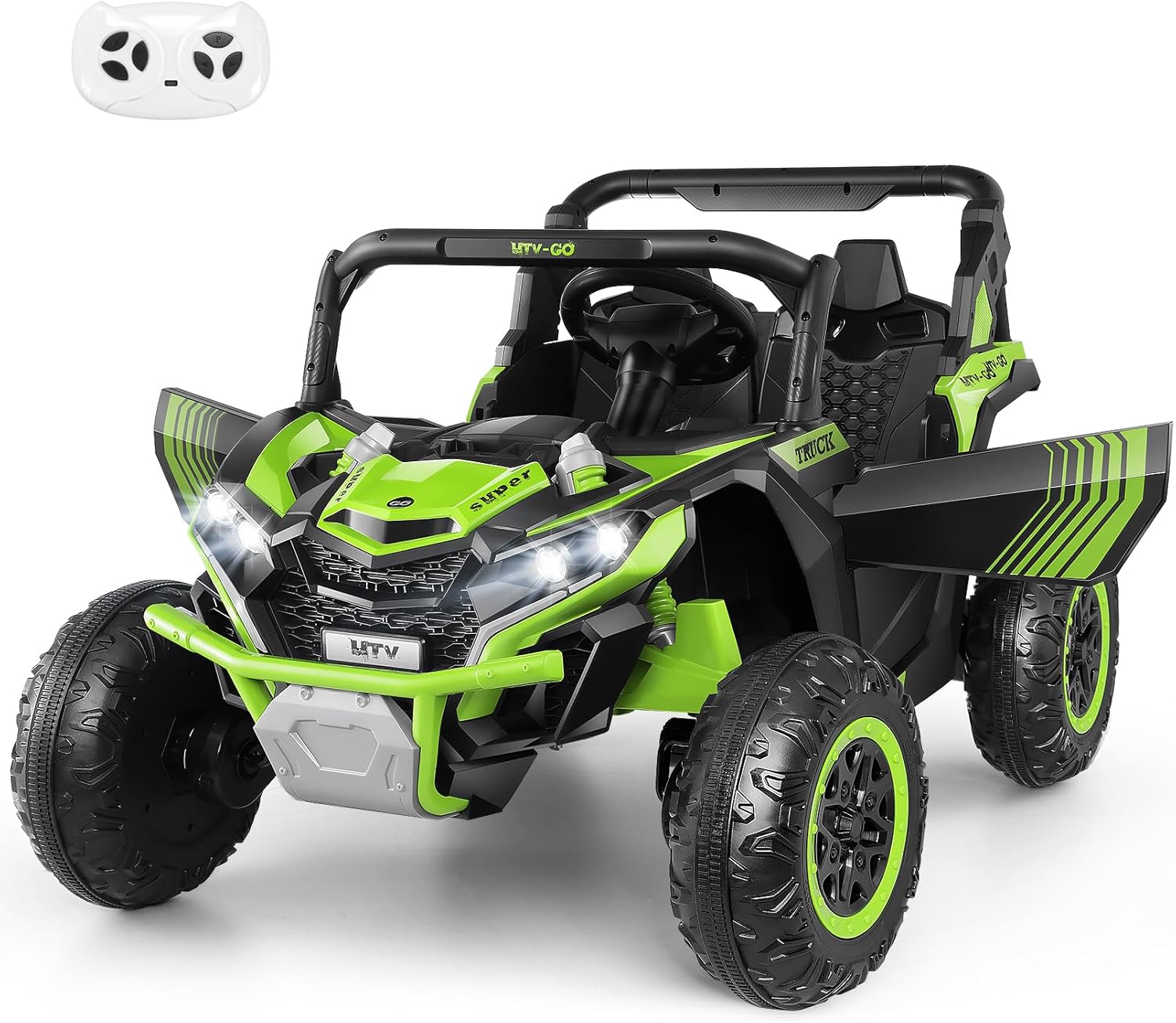 Hikole 24v 2 Seater Ride on Car for Boys&Girls, UTV for Child with Parent Remote, Kids Electric Vehicles, Battery Operated Off-Road Style, Spring Suspension, 3 Speeds, Music/USB/Bluetooth, Green