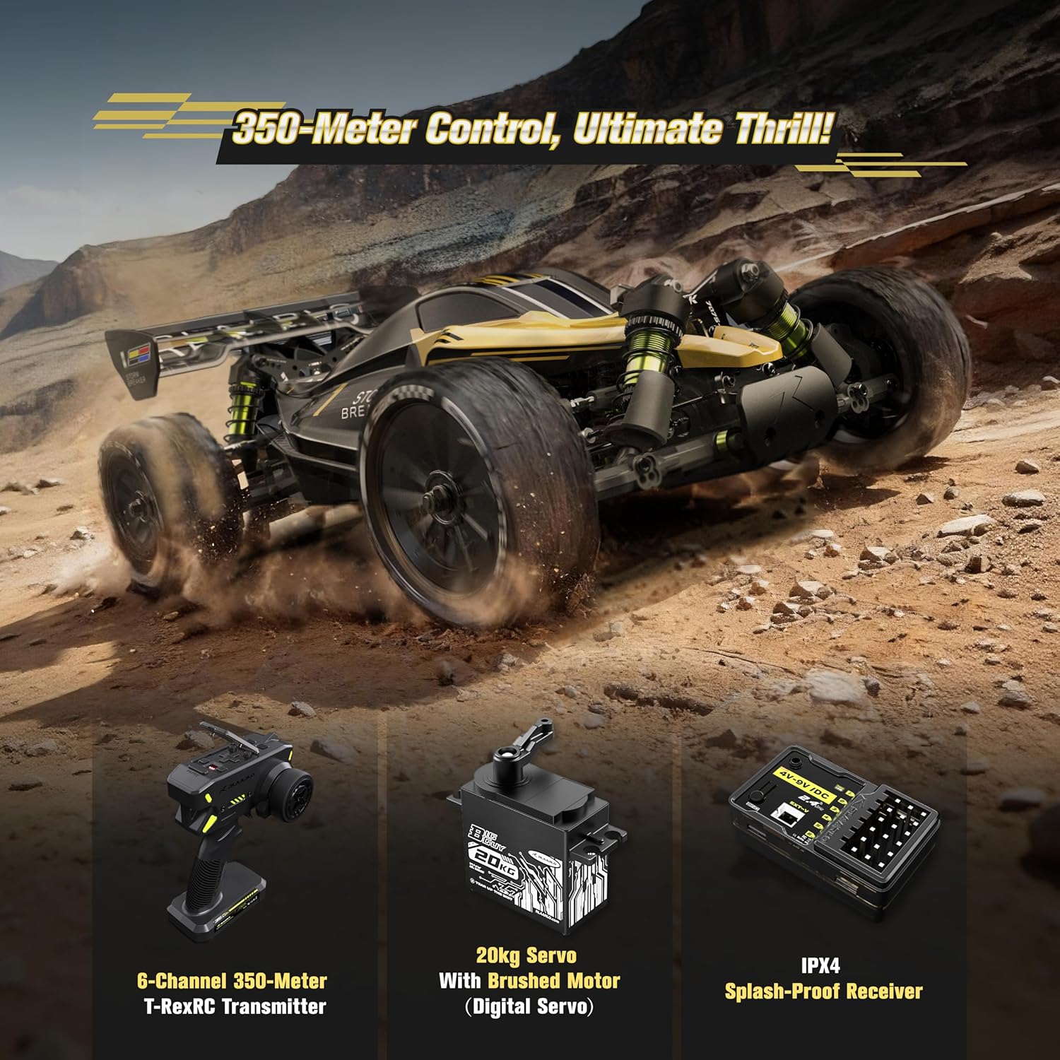 RIAARIO 1/10 Brushless RC Cars, RTR, Beginner, 40+ MPH, Metal Drivetrain, 4WD, Waterproof Electronics, Carbon Fiber, Black, Ages 14+