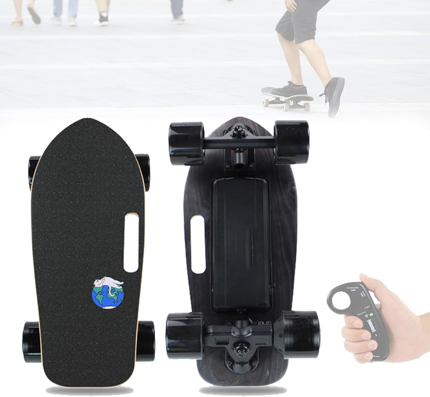 Electric Longboard Skateboard, Bamboo Wood Cruiser Skateboard,with Shock Absorption Wheels,Carry Handle,for Adult Commuters