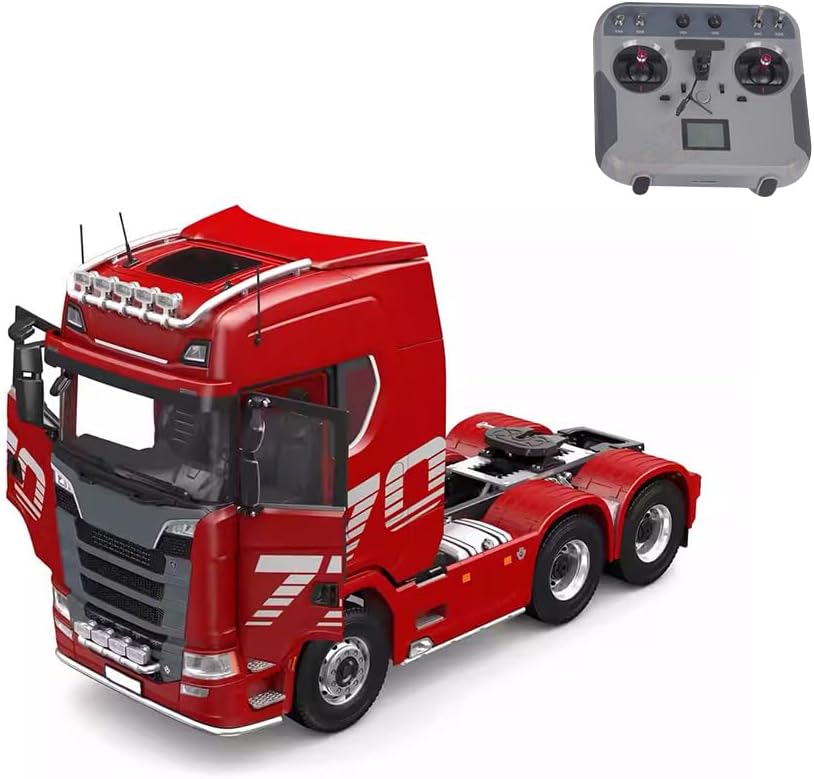 RC Truck, 1/14 Scale 2.4G 6x6 All Wheel Drive Full-Proportional RC Tractor Truck with 2-Speed & Realistic Sound and Lights, Vehicle Gift for Adults and Teens (RTR/Red)