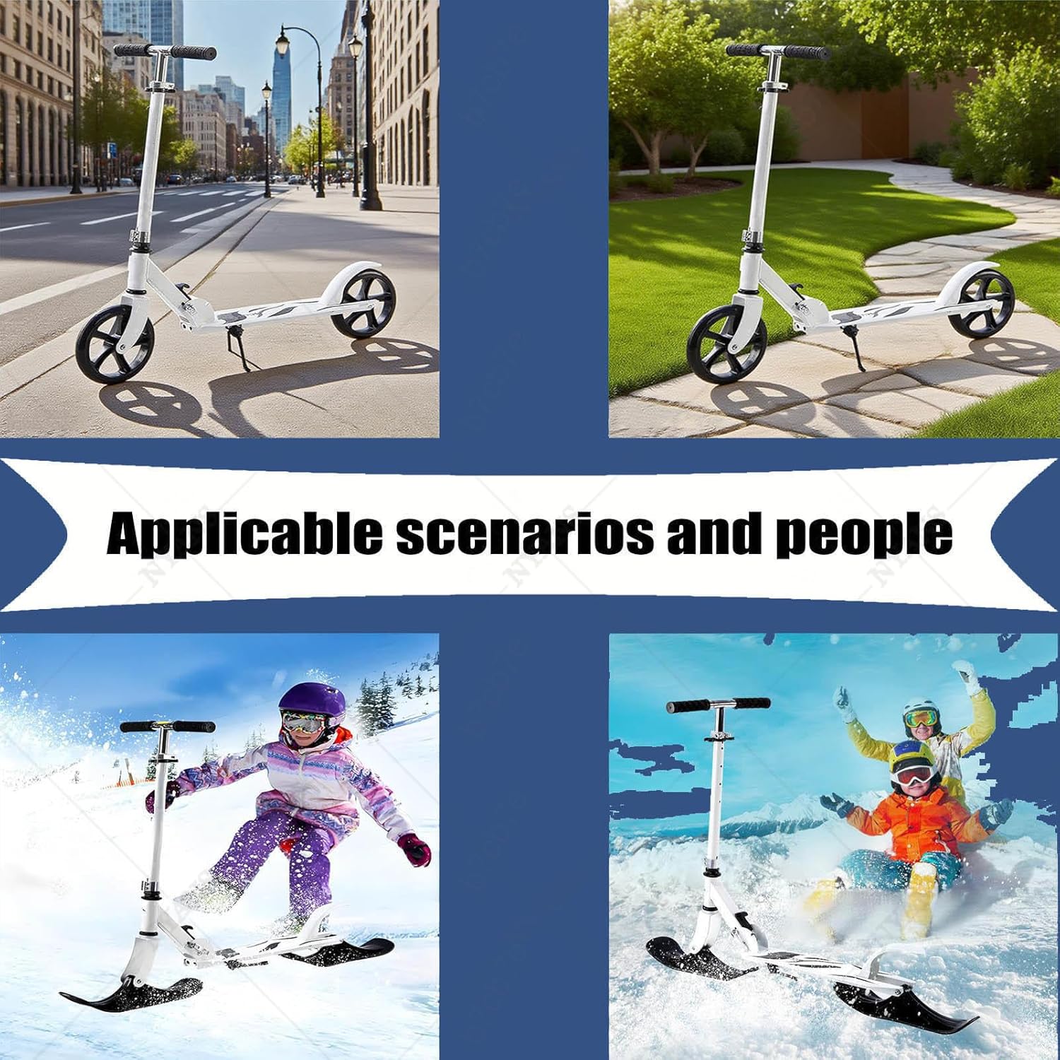 NYANS 2-in-1 Foldable Kick Scooter, with Two Wheels, Adjustable Handlebar, Smooth Ride, Kids Snow Scooter for 3-15 Years Old Boys and Girls Ideal Outdoor Sports