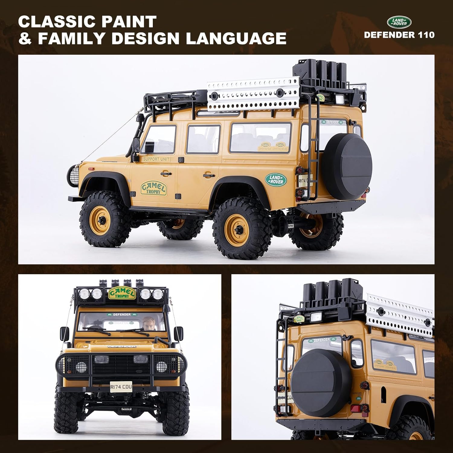 EAZYRC FMS FCX10 1/10 RC Crawler Land Rover Camel Trophy Edition, Official Licensed 4WD All Terrain Off-Road RC Truck for Adults, High-Detail Scale RC Car with Metal Gears, Upgraded Shocks (Defender)