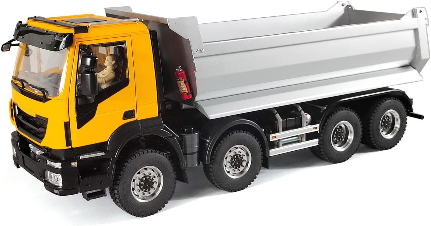 1/14 Metal Hydraulic RC Dump Truck 8X8 Radio Control Tipper Car 2-Speed Gearbox Hobby Grade Model(Yellow, Yellow Bucket)