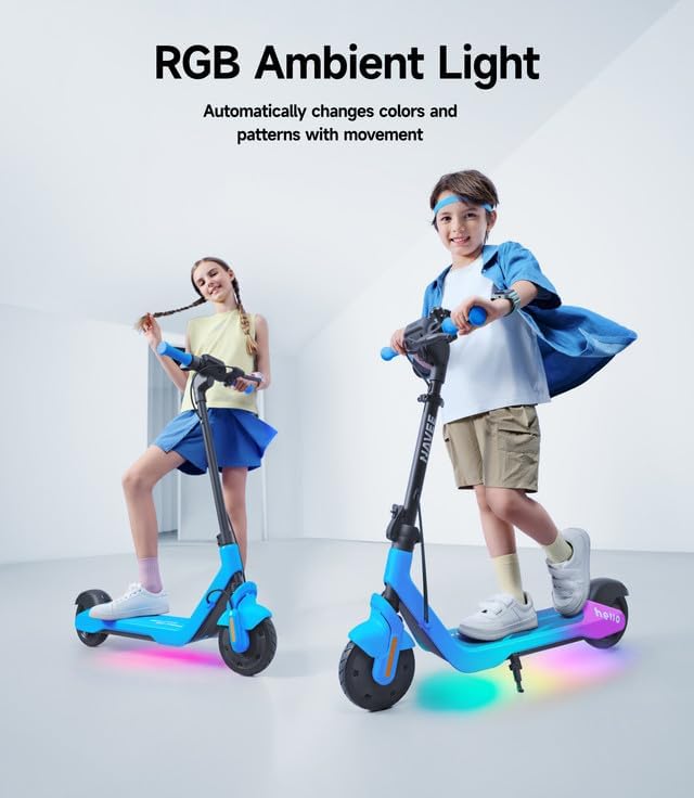 NAVEE K100 Series Electric Scooter for Kids 5-11, Adjustable Handlebar/Speed, Digital Pet, 12.4/9.9/7.5 mph, Safe Brake, Foldable, RGB Lights, Smart APP, Growing Adventurer Gift for Boys Girls, UL2272