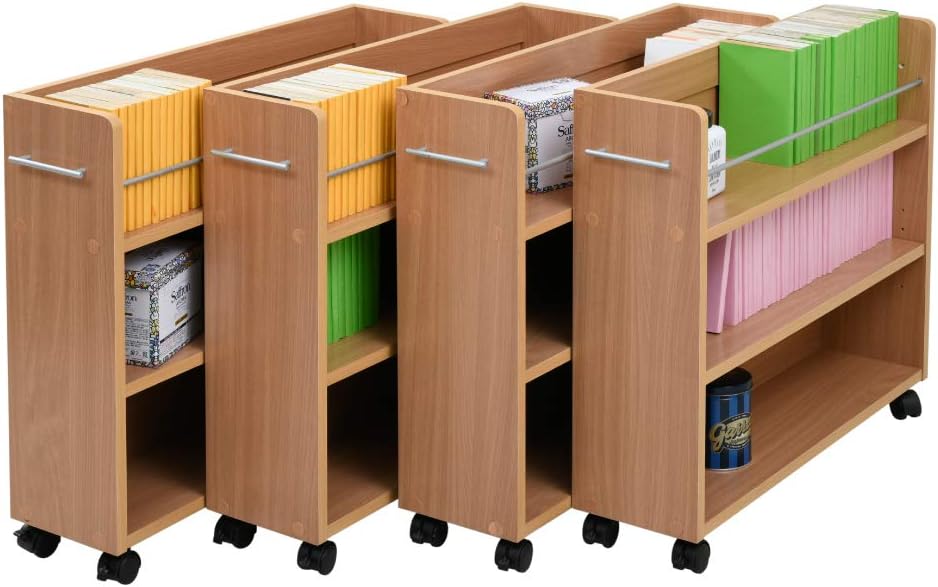 JK Plan SGT-0130SET-NA Closet Storage Rack, Bookcase, Set of 4, Width 7.5 inches (19 cm), Depth 30.7 inches (78 cm), Casters, Wagon, Organization, Natural