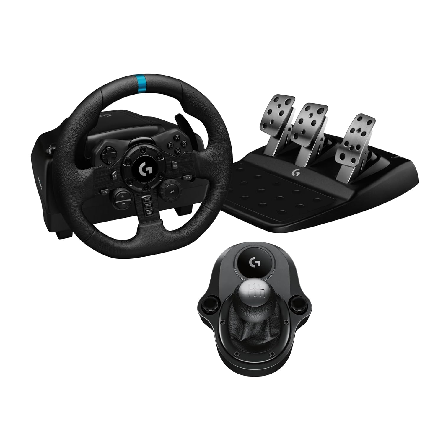 Logitech G923 Racing Wheel and Pedals, TRUEFORCE Force Feedback + Logitech G Driving Force Shifter - Real Leather, For PS5, PS4, PC, Mac - Black