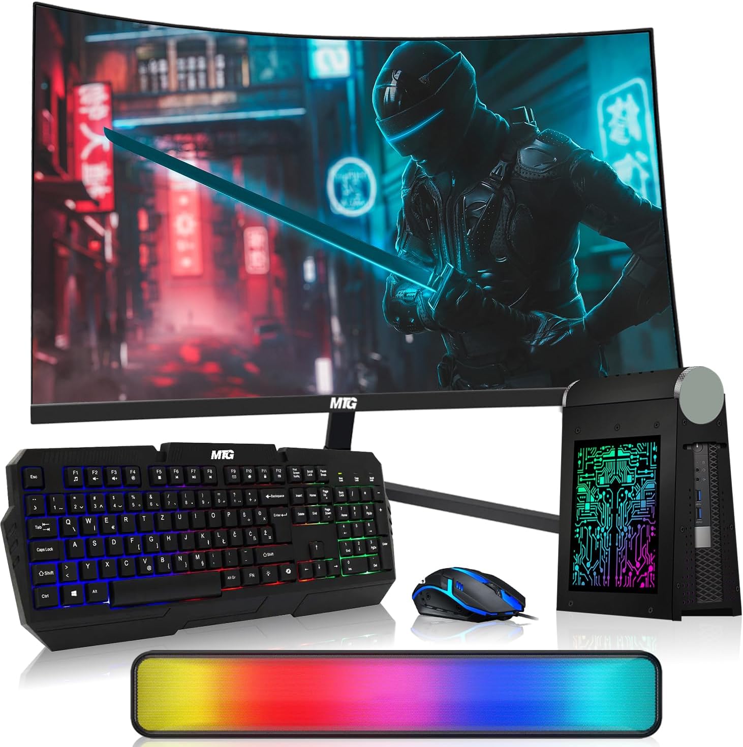 TechMagnet CyberCube Mini PC Bundle – Intel Core i7 6th Gen, 32GB RAM, 1TB SSD, 27 Inch Curved Monitor, RGB Keyboard with Copilot, RGB Mouse, Soundbar, WiFi+Bluetooth, Windows 11 (Renewed)