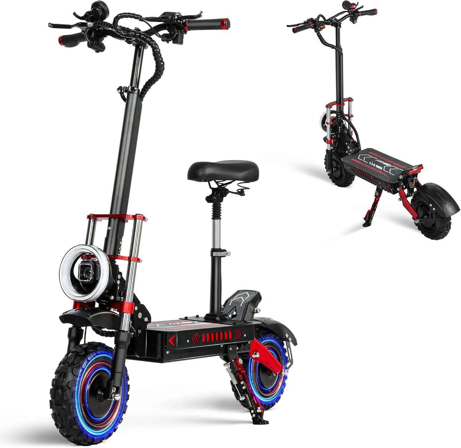 Electric Scooter for Adults, 5600W Dual Motors, 40-50 mph,50-55 Mile,Range Dual Brake System, 11-inch Off-Road Tires Dual-Drive Fast Heavy-Duty Electric Scooter with Seat