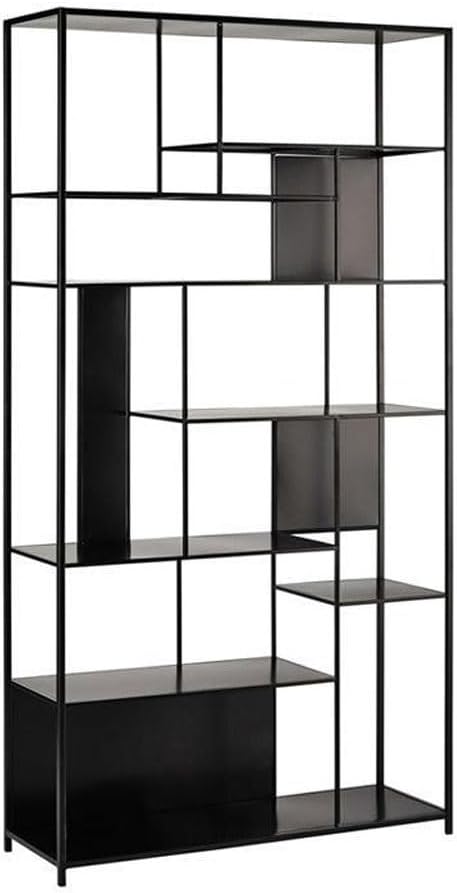 DIEYPOL Bookshelf Simple Black Metal Study Office Decoration Display Stand Living Room Iron Bookshelf Storage Rack Bookcase