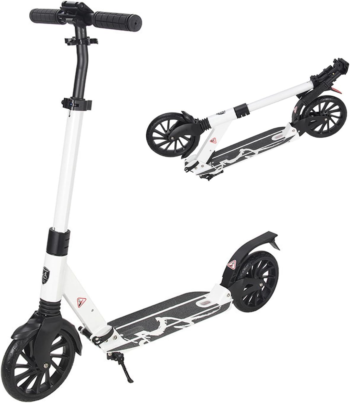 Folding Kick Scooter for Ages 12 Years and Up,Push Scooter for Adult with Height Adjustable Handlebar,Dual Brakes System&Dual Shock-Absorbing System,Big Wheels,220Lb Weight Limit,White