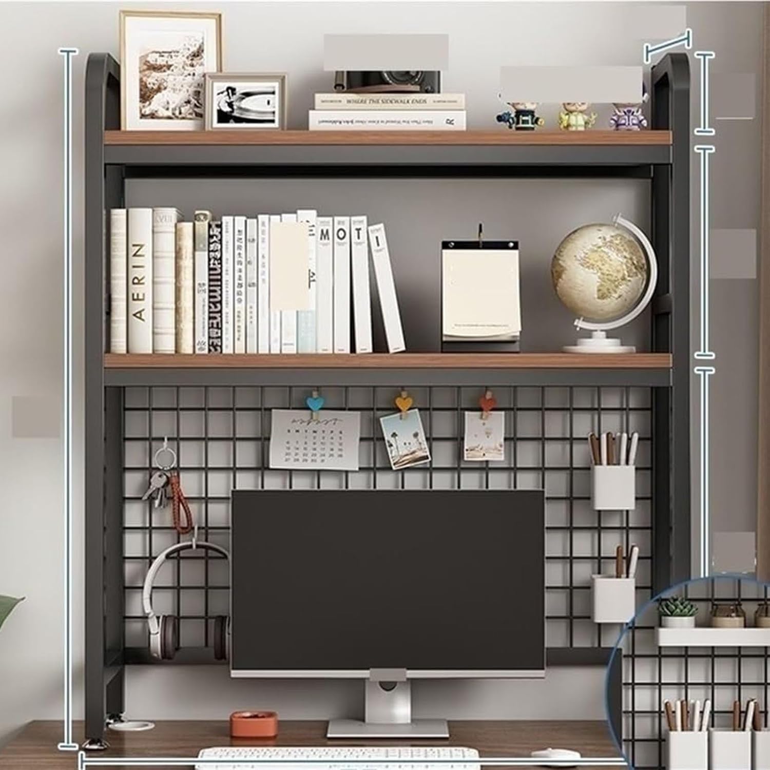 Adjustable Desk Bookshelf Organizer Rack - 1/2 Tier Desktop Bookcase For Computer Desk, Dorm Desk Countertop Storage Hutch Book Shelves, Wood And Metal Tabletop Bookshelf Display Stand(75*20*98cm)