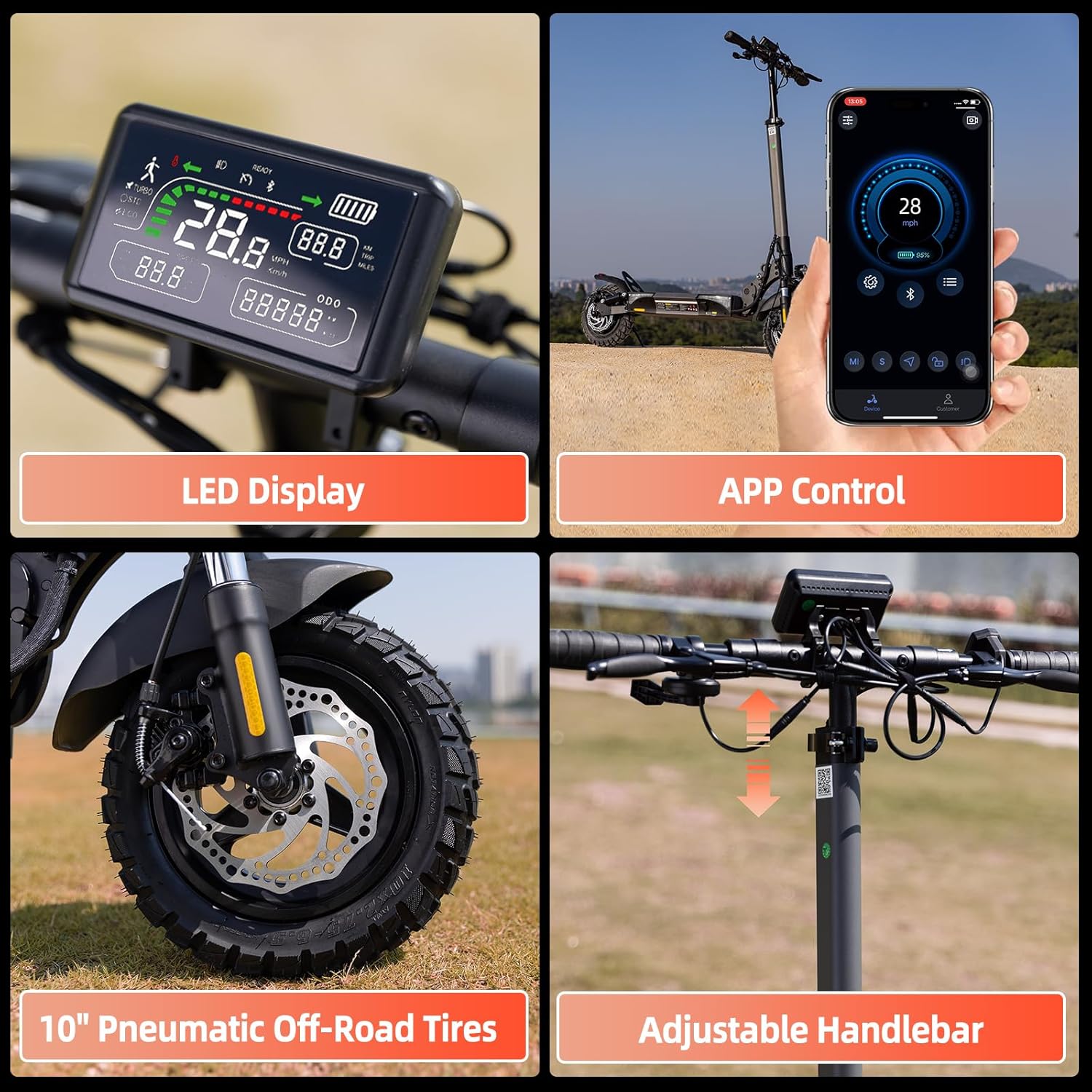 Electric Scooter, 500W/1000W/1500W Peak Powerful Motor, 18/25/28 Top MPH, 23/28 Miles Range, 8.5