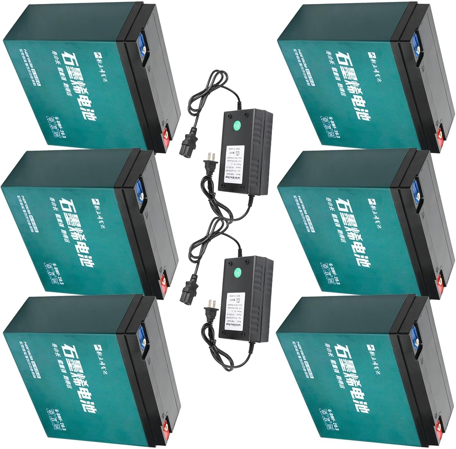 6pcs 6-DMF-20 12V 20Ah AGM Motorcycle Battery 6 Pack with 2pcs 72V 2.5A Charge, Sealed Lead Acid Rechargeable Battery for ATV UTV Scooter Go Kart Buggy Dirt Pit Bike Ebike Scooter Moped