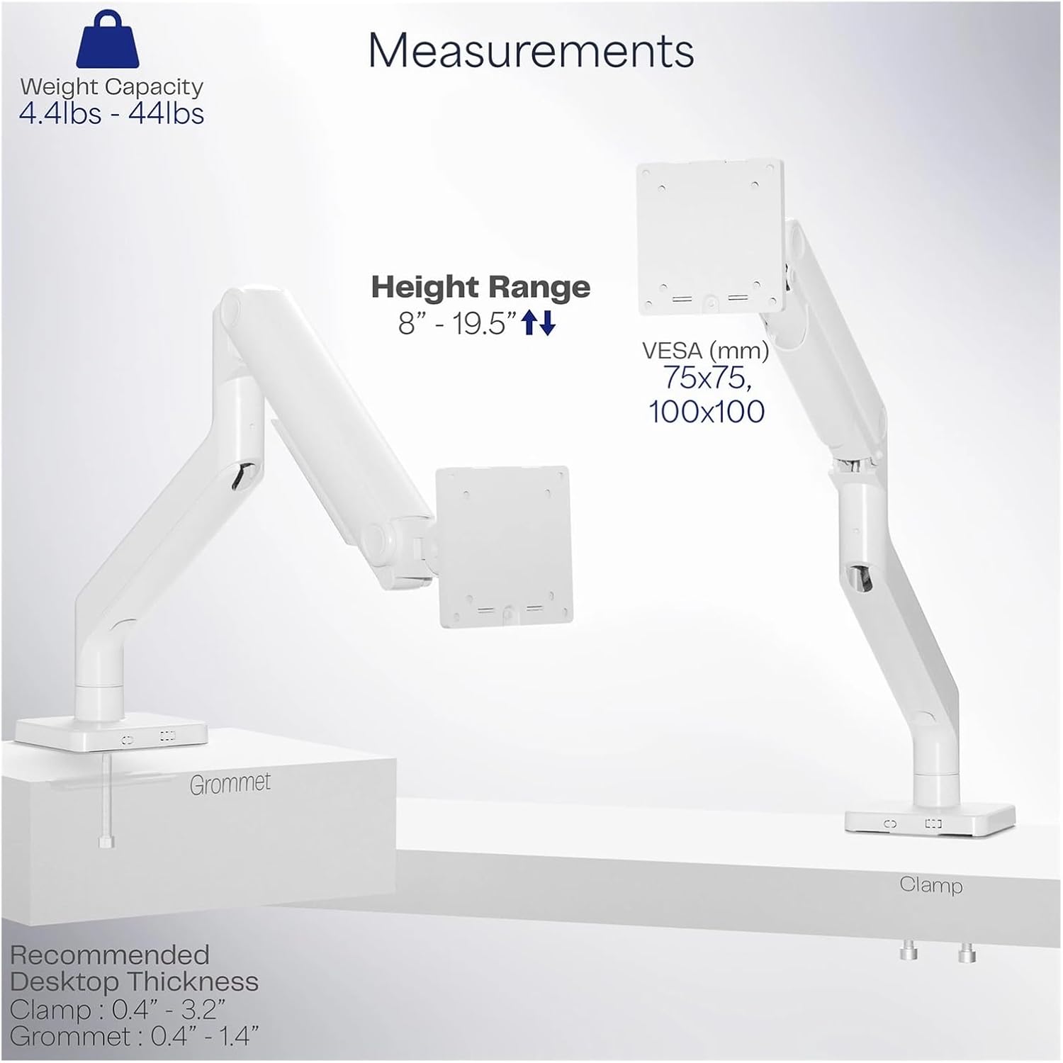 White Robotic Arm Computer Monitor Stand Desktop Mount for 49 Inch