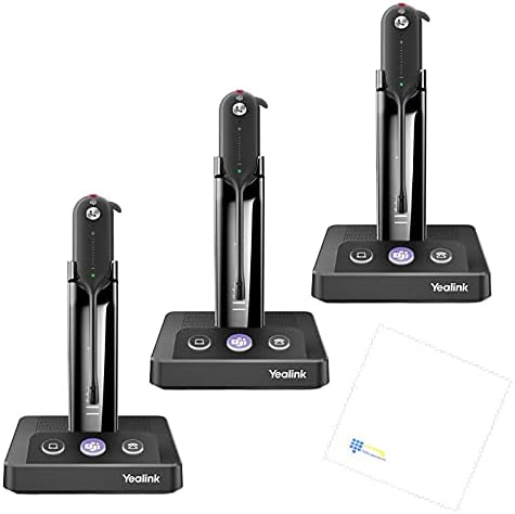 Yealink WH63-TEAMS Wireless Buisness Headset Bundle for Computer PC Laptop Teams Certified Headset with Charge Stand for UC Communication and Microfiber Cloth (3 Phone Bundle)