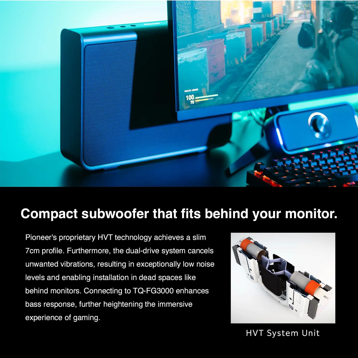 PIONEER Sound TECTOR,Desktop Gaming Speaker,Slim Powered SUBWOOFER with HVT System,suppresses unwanted Vibration,Compact and 2.9 inch Thickness subwoofer TQ-WG3000
