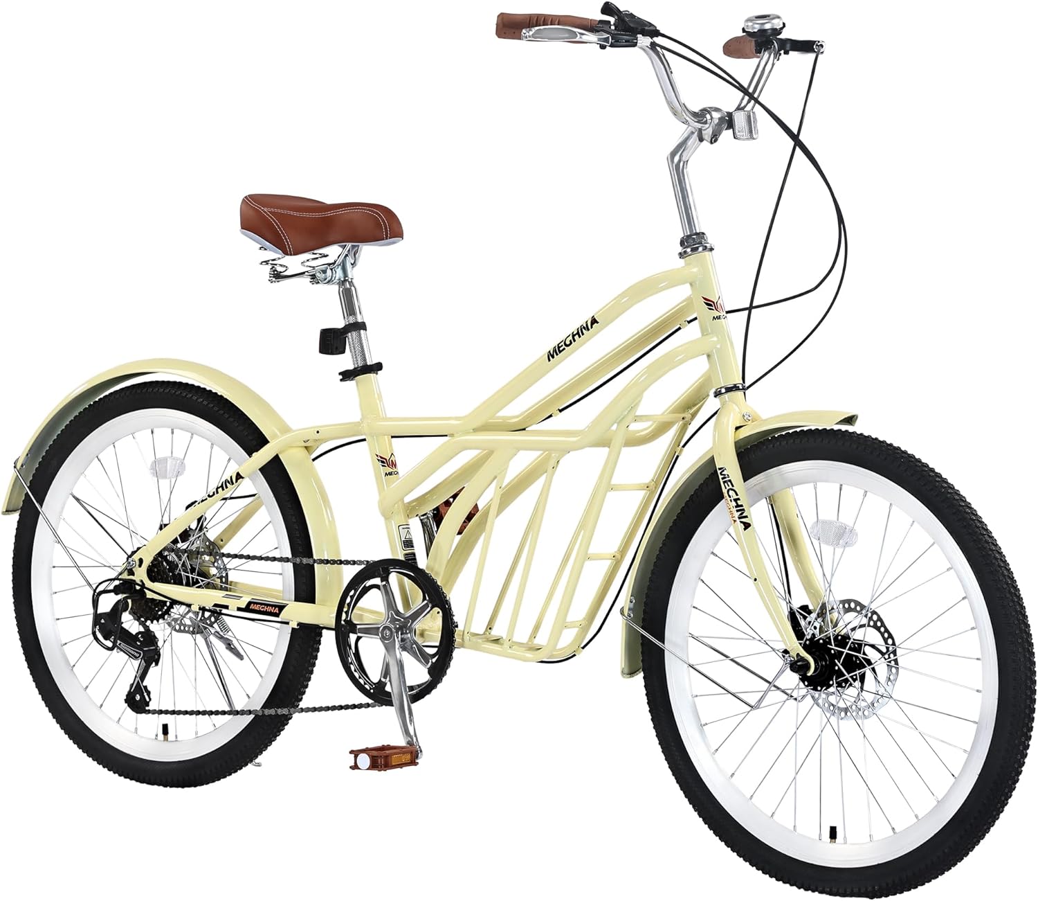 24 Inch Cruiser Pet Bicycle with 6 Speed，Beach Cruiser Dog Bikes for Girls，24” Girls Bike Yellow，Hybrid Cruiser Bikes 6 Speeds Trek Hybrid Bikes for Girl,3 Colors