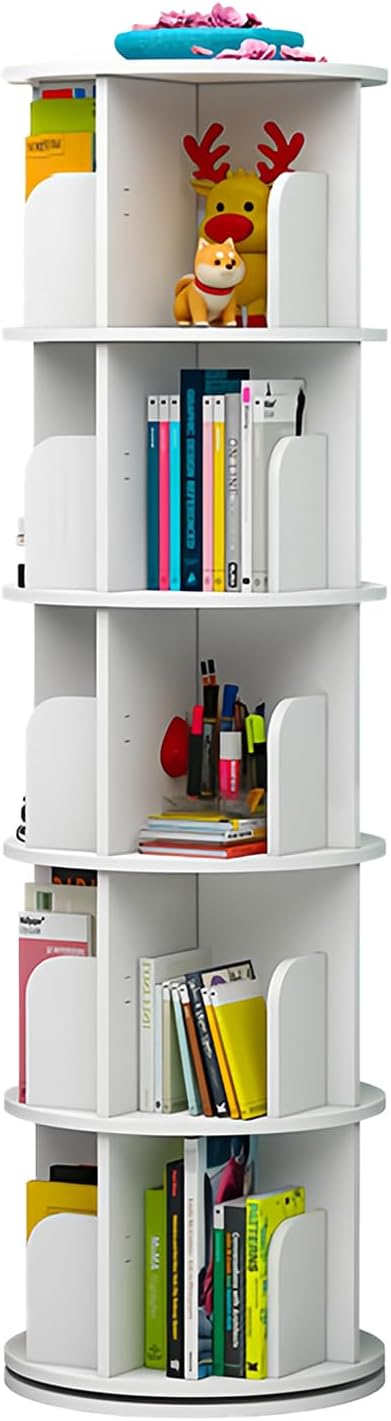 Kferfft Rotating Bookshelf Tower 38/50/63/75 Inch White Spinning Bookshelf with Storage, 360 Degree Rotating Bookcase for Kids in Living Room Space Saving (White, 50.39x15.75IN)
