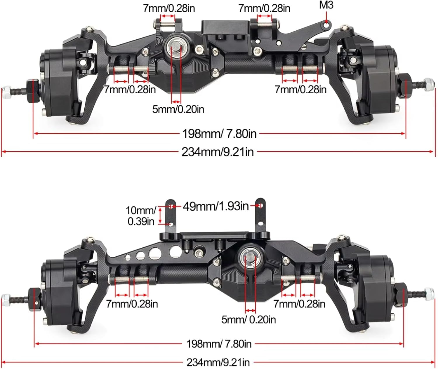 RC Axle For LCG For SCX10 III For Capra H10 1/10 Aluminum 4WS Offset Portal Axle Set With Servo Mount 4 Wheel Steering For Chassis Comp OPTIC(Black,Set)