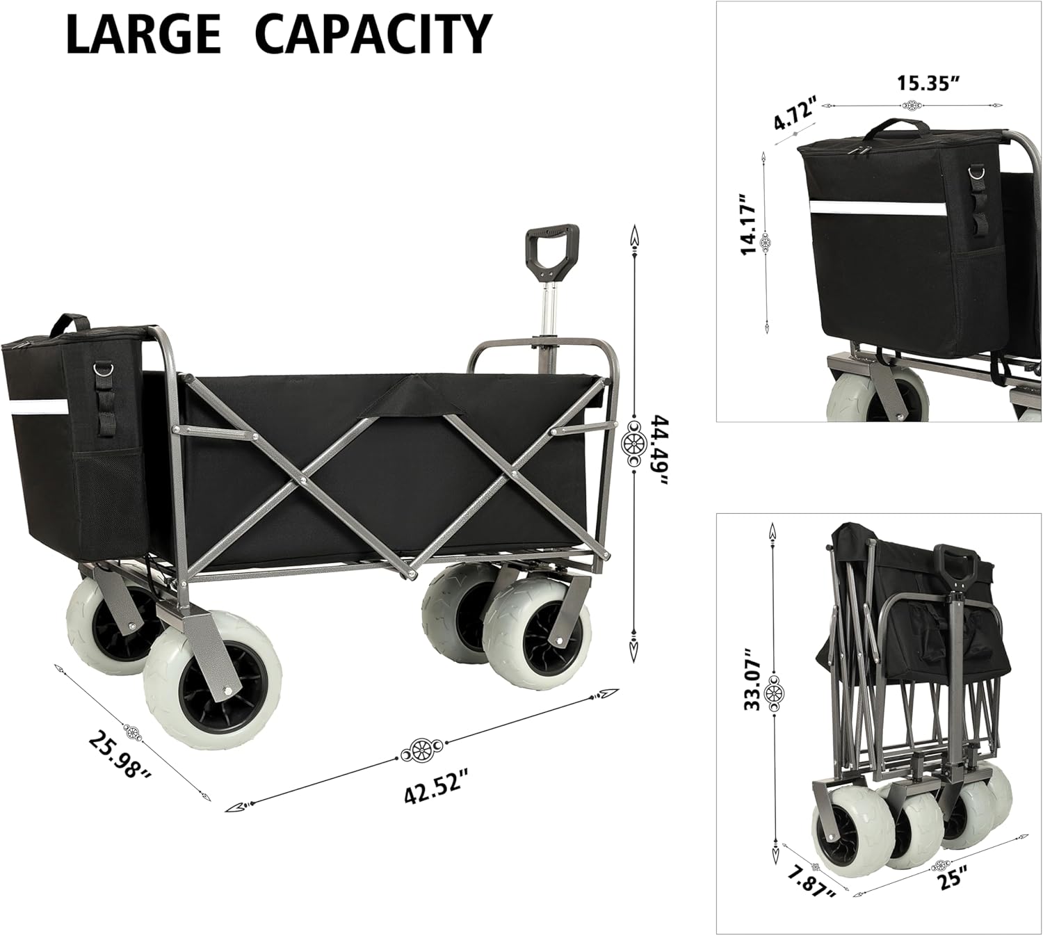 Heavy Duty Beach Wagon with Cooler Bag, 500lb Capacity All-Terrain Utility Cart with 9