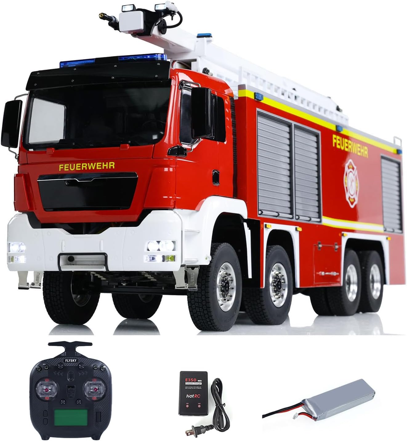 1/14 8x4 Metal Chassis RTR Snozzle High-Reach Extendable Turret Two-Speed Transmission Differential Lock RC Fire Truck for Hobby