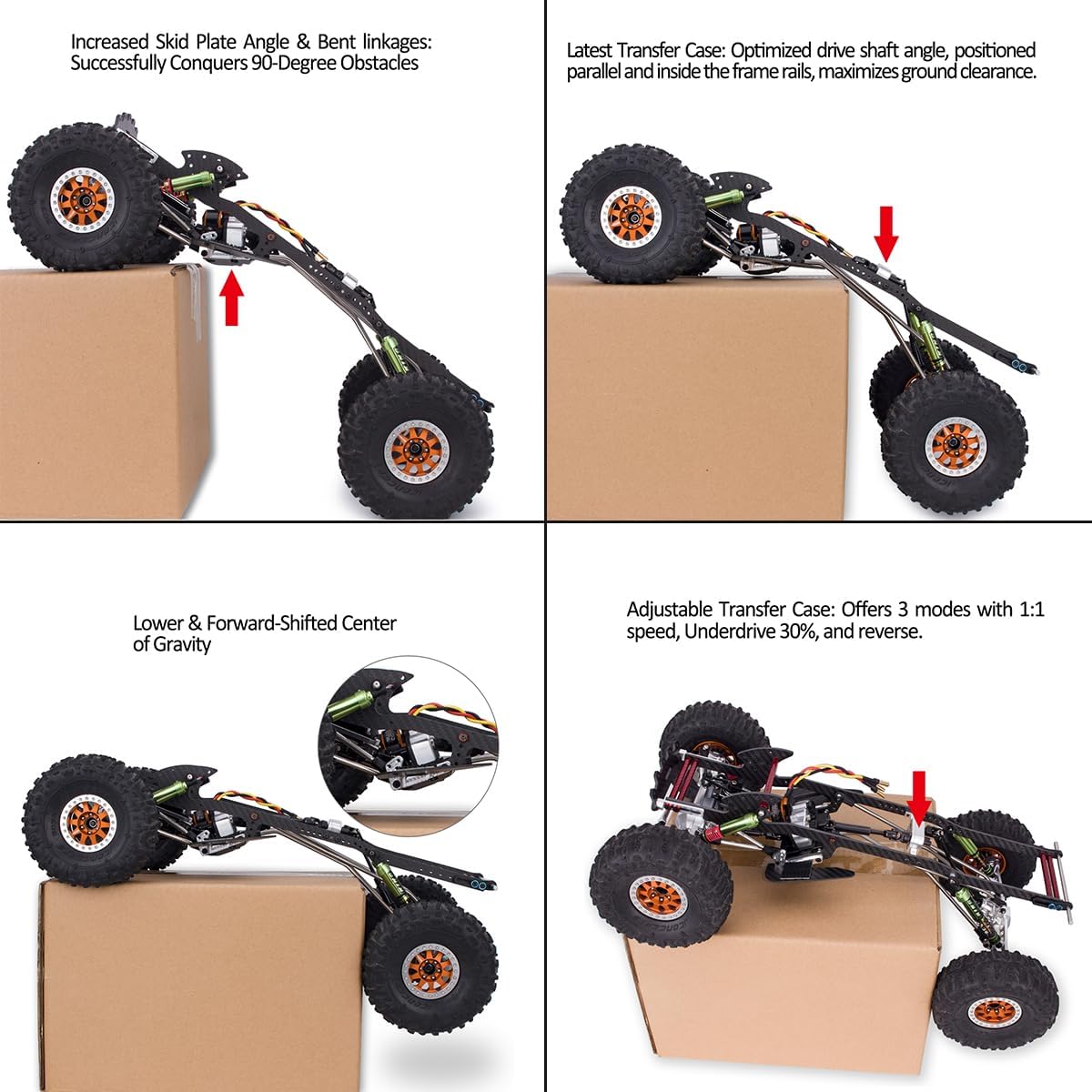 1/10 Performance Carbon LCG Chassis Kit with Gearbox & Shock Absorbers for RC Crawler SCX10 & Capra Upgrade Parts (Full Chassis Kit)