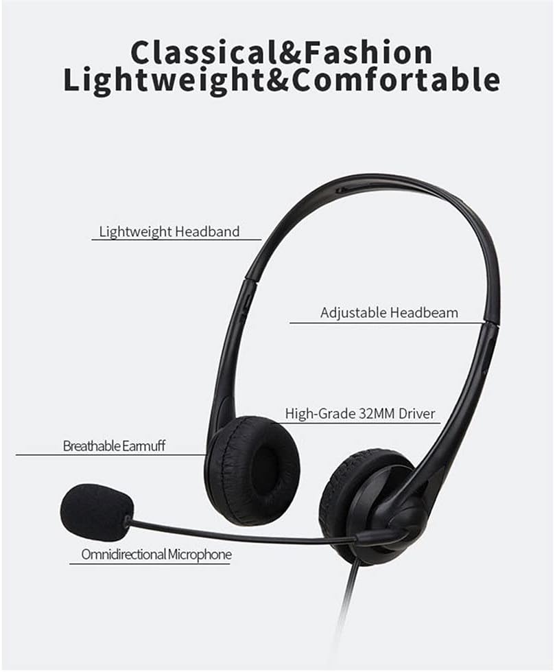 Microphone USB Headset with Microphone Noise Reduction Computer PC Headphone Lightweight Customer Service Wired Headphones (Color : A Size : One Size)
