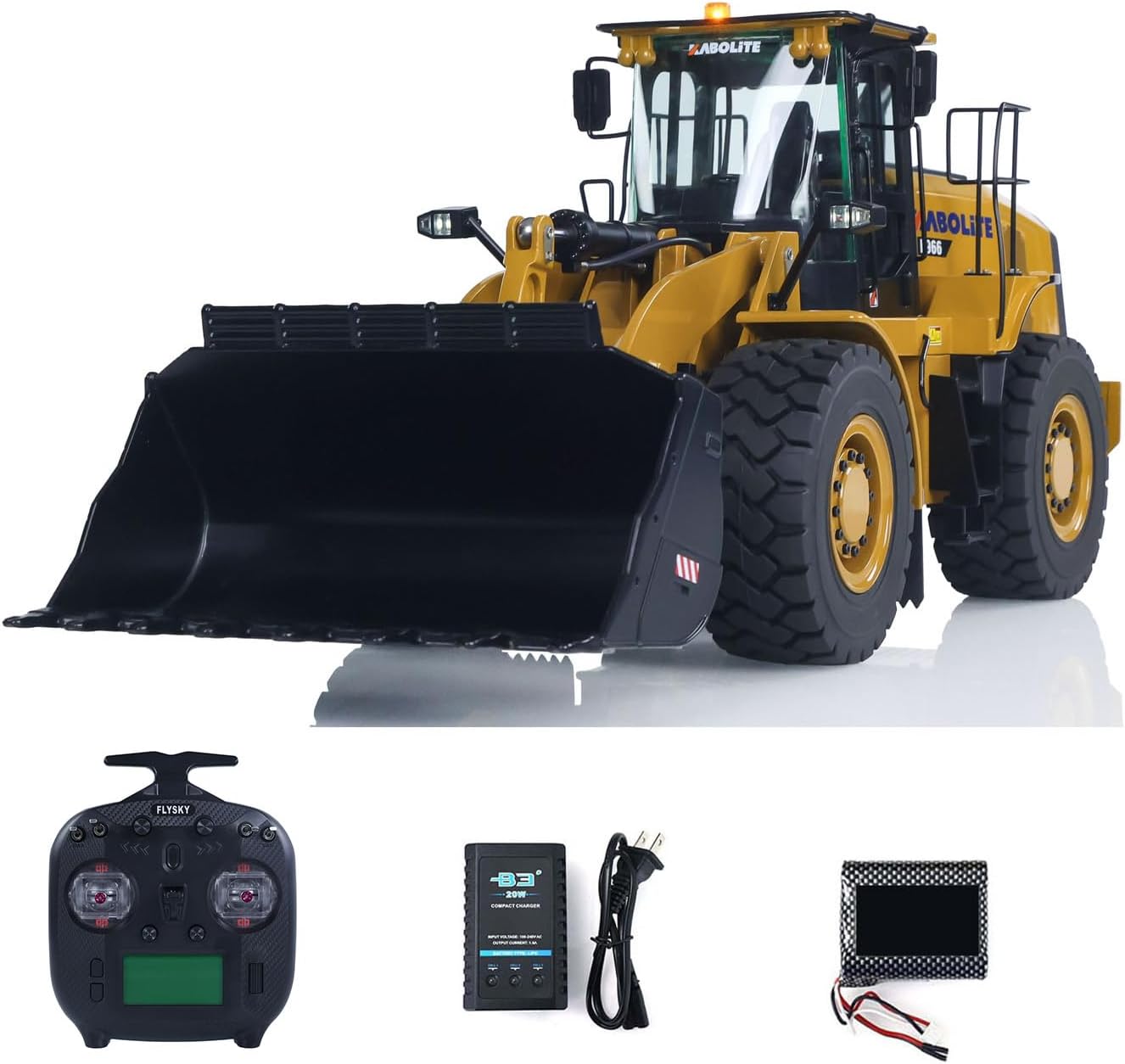 Kabolite Hydraulic RC Loader 2.4G 1/16 for Construction Vehicle Huina K966 7500Mah Battery Charger Lights Flysky ST8 Radio Painted Yellow