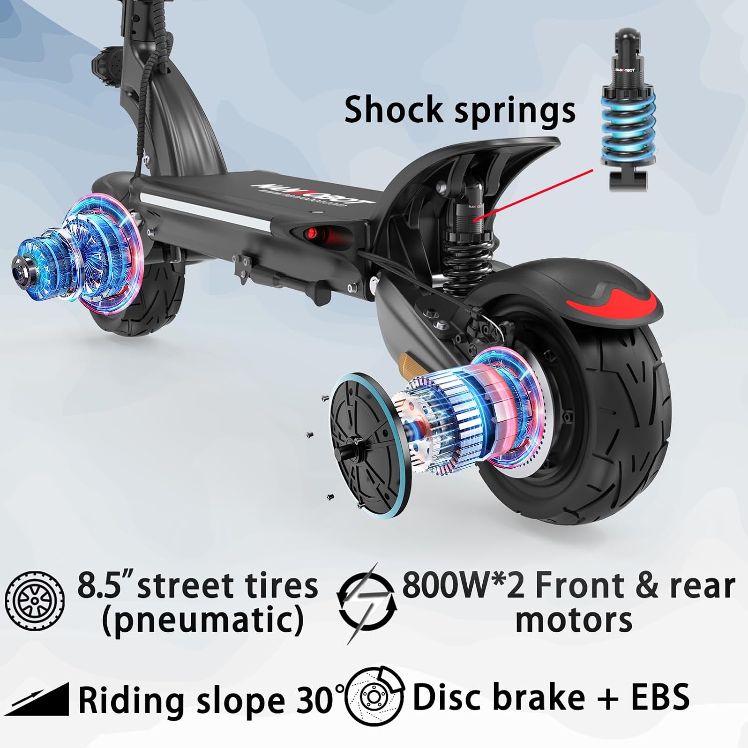 NANROBOT D6+ Lightning H1 Electric Scooter Adults 3000W Dual Motors 45 MPH Top Speed 75/40/18 Miles Long Range Fast Electric Scooter 10