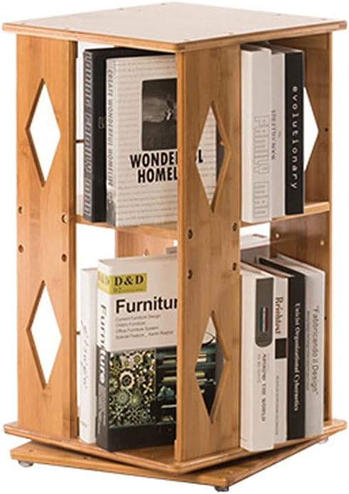 Bamboo Bookcase Corner Tall Book Shelf Modern 360° Rotating Storage Display Rack Floor Standing Shelves with Open Design Shelving Unit 2/3/4/5 Tier Optional (2 floors)