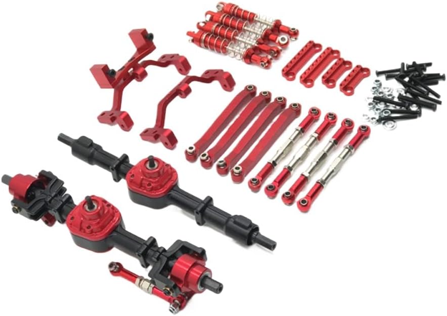 Compatible Metal Upgrade Axle Assembly Tie Rod Shock Absorber Set for MN 1/12 Scale D91 D96 MN98 99S RC Vehicle Parts(Burgundy)