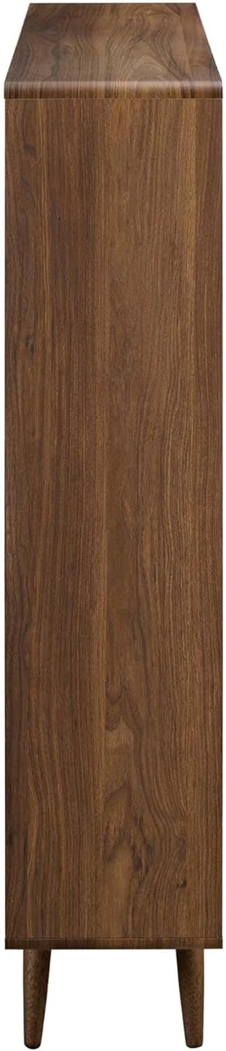 Mid-Century Modern Walnut Wooden 7 Shelf Bookcase Display Cabinet Brown Traditional Wood Finish Includes Hardware