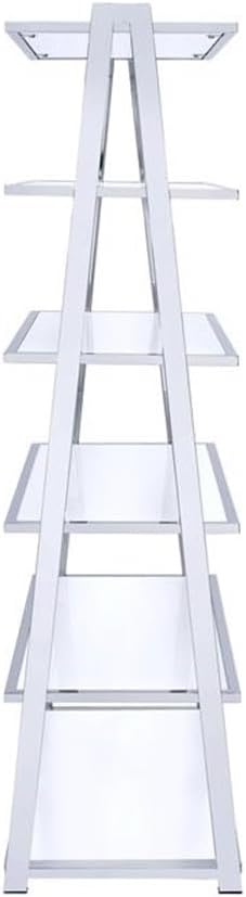 BOWERY HILL Leaning Bookcase in White High Gloss and Chrome