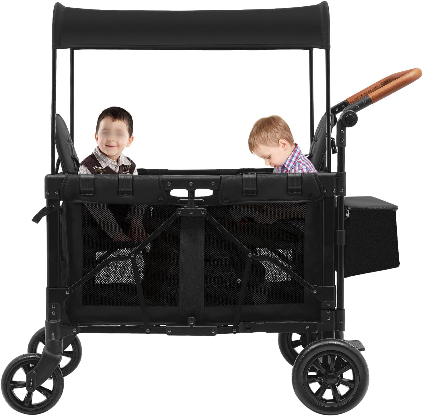 Bacocoo Double Stroller Wagon for Mountain Travel & Camping, 2-Seat All-Terrain Kids Wagon Cart with 5-Point Safety Harness, Large Sunshade, Lockable Wheels, Foldable Design.(Black)