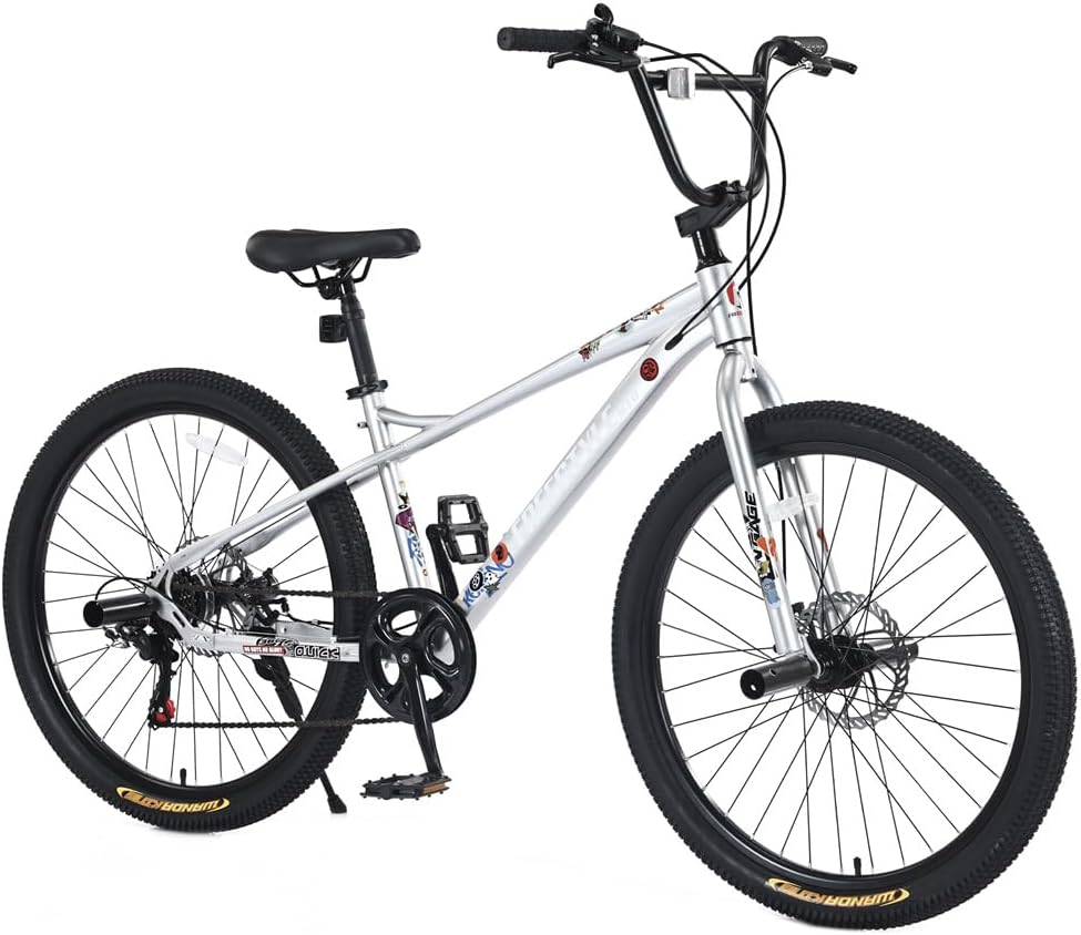 26 Inch Kids Bike, 7-Speed Kids Bicycle with Double Disc Brakes, Mountain Bike for Boys Girls Age 12+ Years Old