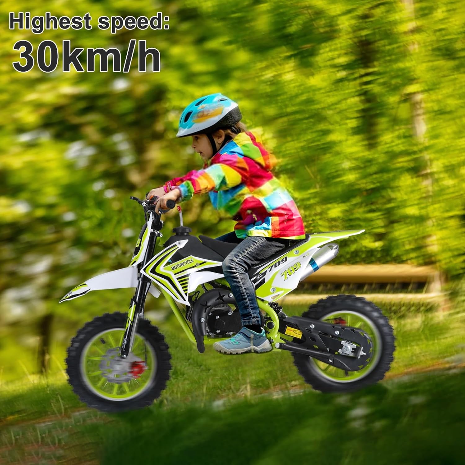 49cc Kids Dirt Bike, 2-Stroke Pocket Gas Motorbike, Off Road Gas Power Mini Pocket Motorcycle with Front Rear Disc Brakes, Mini Dirt Scooter Bike Pocket for Kids and Teens Green