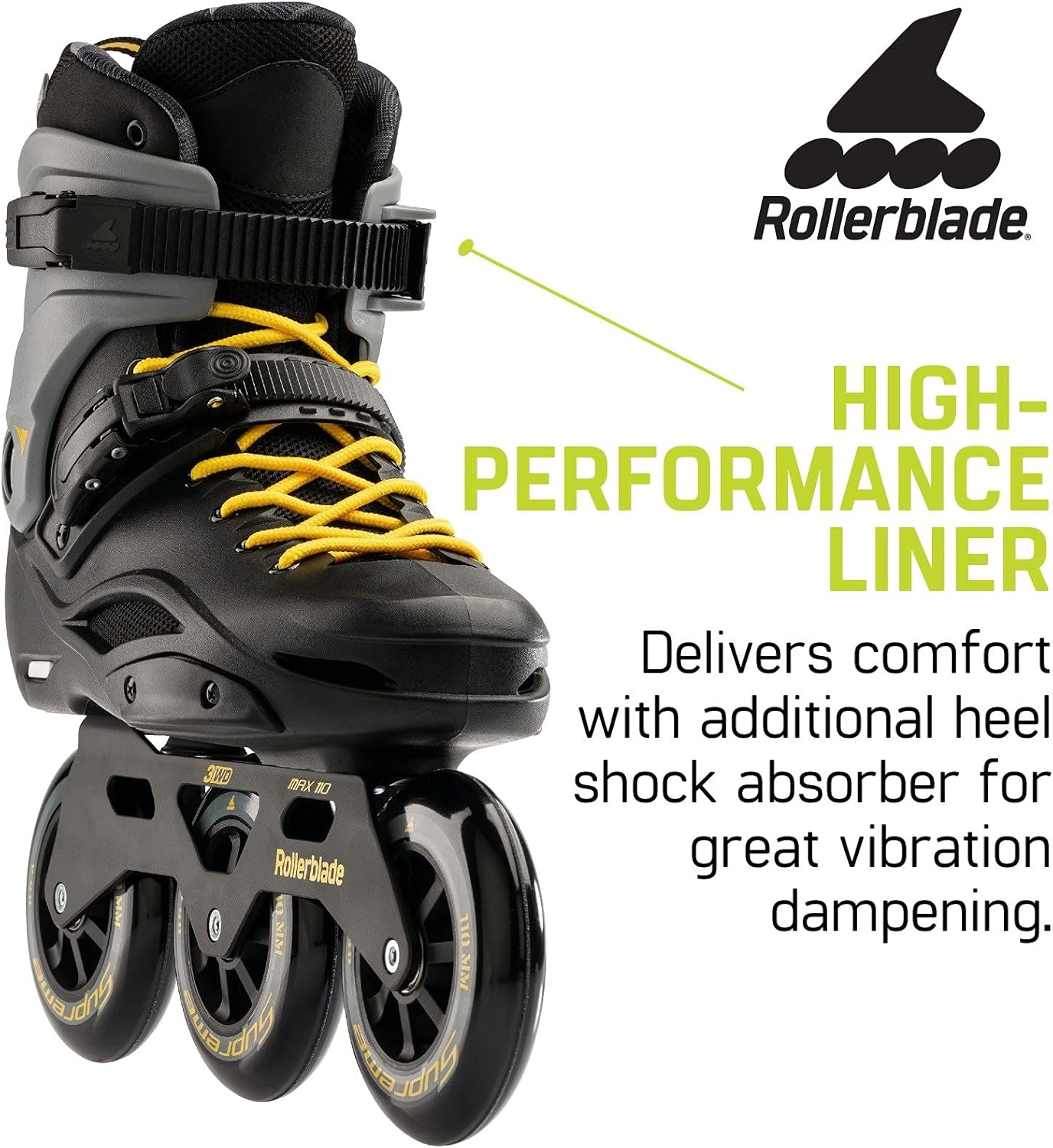 Rollerblade RB 110 Unisex Adult Fitness Inline Skate, Black/Saffron Yellow, Urban Performance Inline Skates