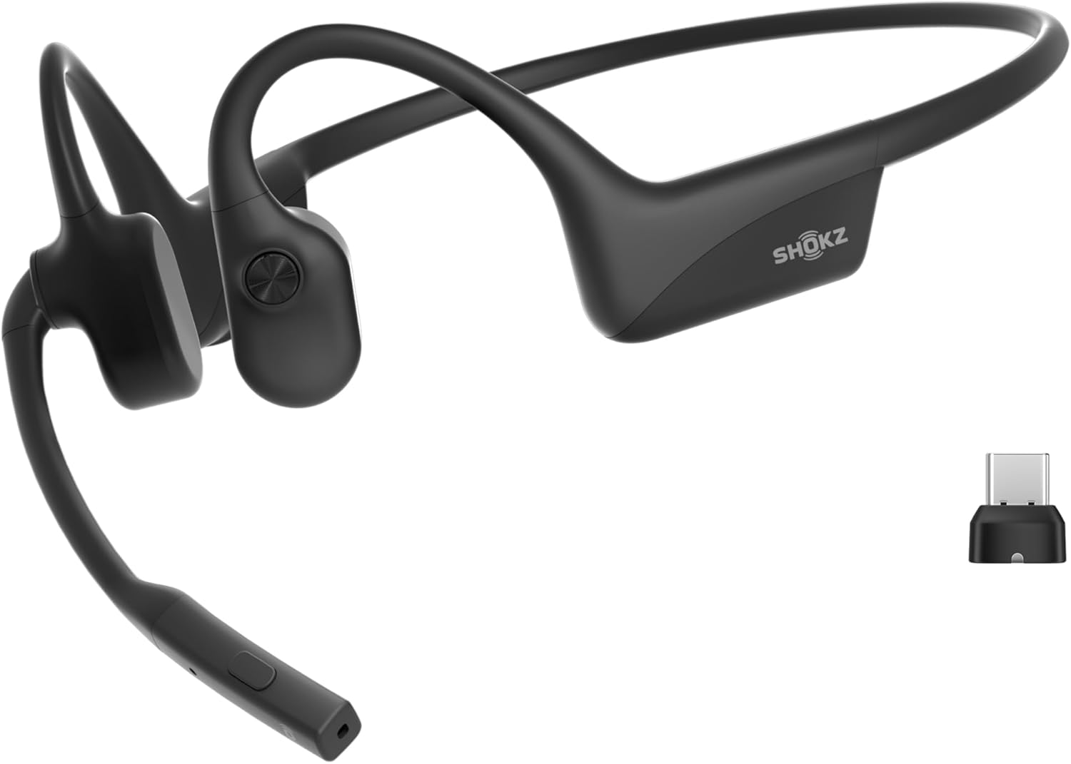 SHOKZ OpenComm2 UC 2025 Upgrade - Open-Ear Wireless Computer Headset with Boom Mic, Bone Conduction Bluetooth Stereo Headphones, USB-C Dongle Compatible with PC and Mac, Zoom Certified - C120 UC