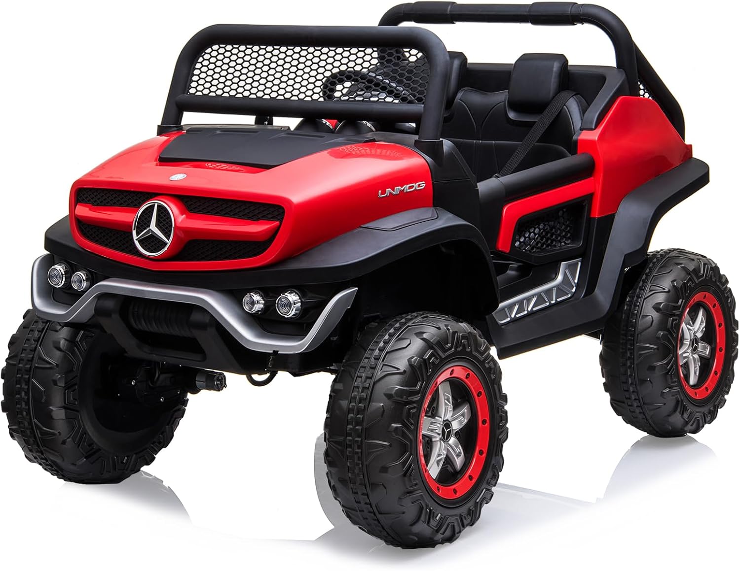 2-Seater Kids Ride on Truck Car with Remote Control 24v Electric Ride on Toy Licensed Mercedes Benz Toddler 4 Wheeler Vehicle with Trunk, Battery Display, Spring Suspension, LED Lights, Music, Red