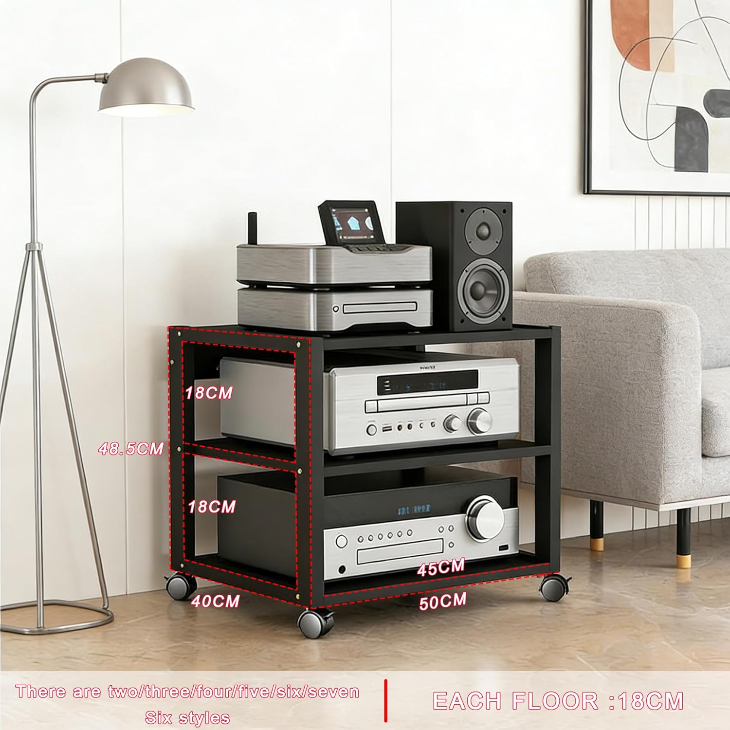 saun 3 Tier Audio-Video Media Stand with Adjustable Shelves