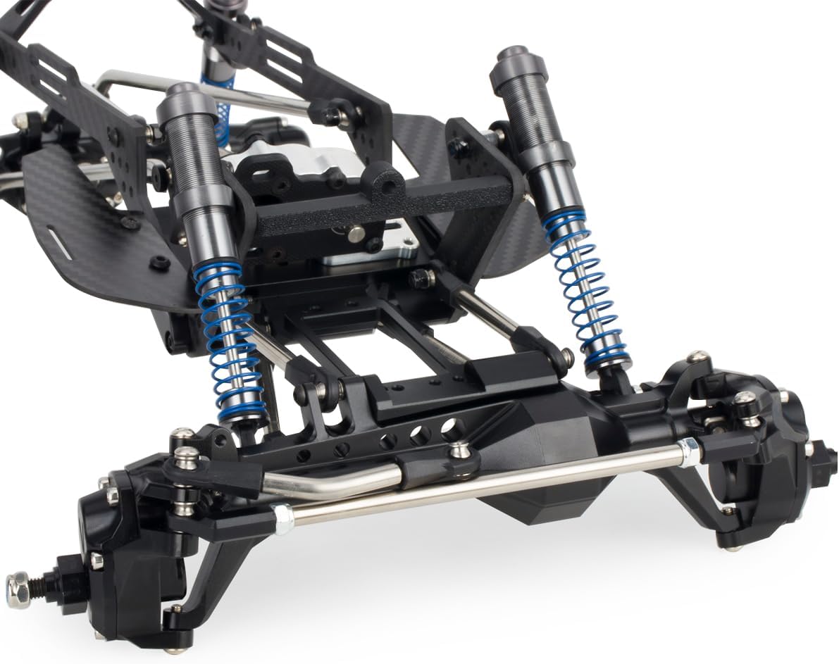 High Clearance Carbon Fiber LCG Chassis Kit with Transmission Shocks Absorbers for 1/10 RC Crawler Cheater Rigs SCX10 II (Full Chassis Kit)