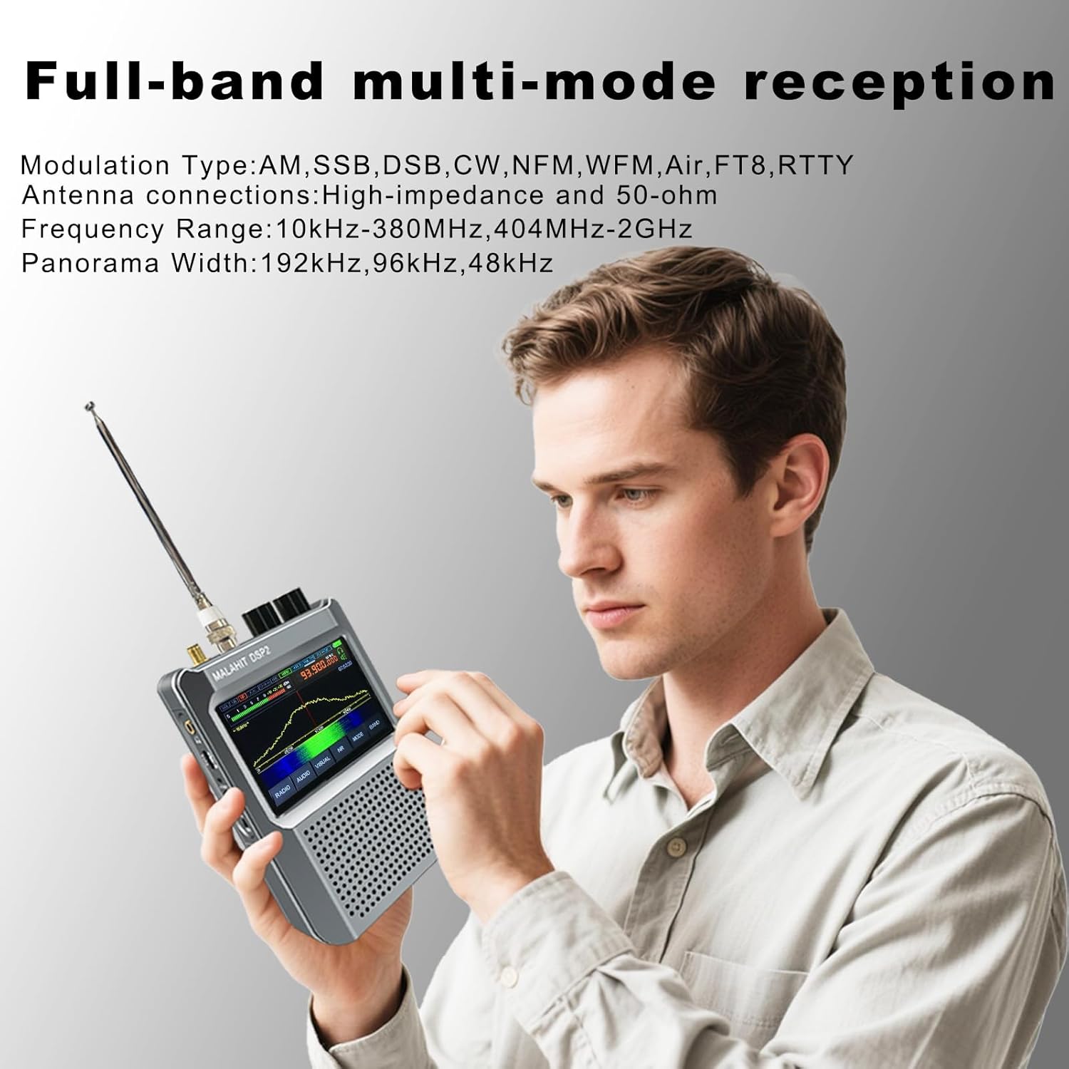 V2.4 DSP2 SDR Radio Receiver, 10kHz-2GHz Shortwave Receiver with 3.5