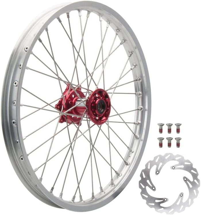 TUSK Impact Complete Front Wheel Package 21 x 1.60 Silver Rim/Silver Spoke/Red Hub for Beta 450 RC 2025
