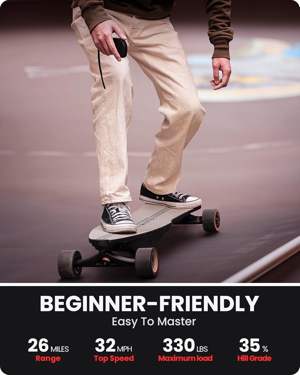 OutdoorMaster Caribou Electric Skateboard with Remote, 26 Miles Range, 32 Mph Top Speed, 2 x 1000W Hub-Motor, Electric Longboard for Adults & Teens Beginners, 6 Months Warranty