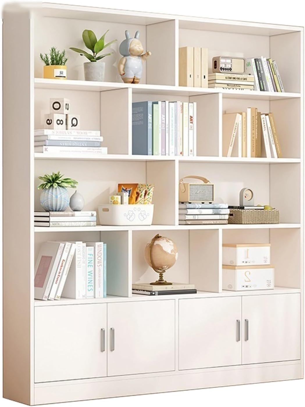 Solid Wood Wall-Leaning Bookshelf with Door, Multifunction Bookcase for Bedrooms and Living Rooms MINGPING (Color : 140x24x180cm)