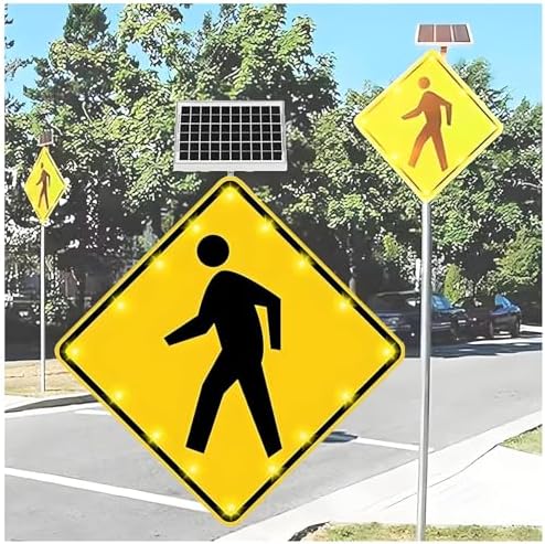 Solar-Powered Flashing Pedestrian Crossing Sign - Reflective Traffic Safety Light for Enhanced Visibility & Pedestrian Protection, Energy-Efficient Road Alert System