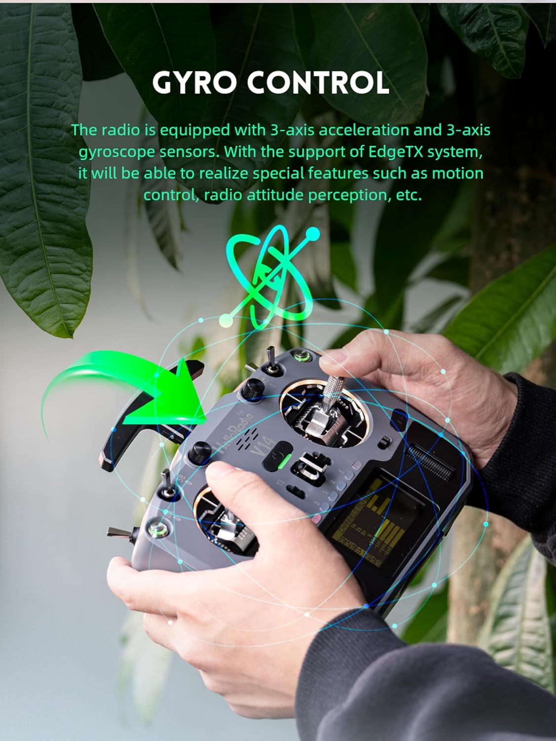 HelloRadio V14MAX ELRS FPV Radio Transmitter – 2.4GHz ELRS OpenTX/EdgeTX Remote Controller with CNC Hall Gimbals, AI Voice Assistant, External Module Bay, Foldable T-Antenna, and OLED Display for RC FPV Drones