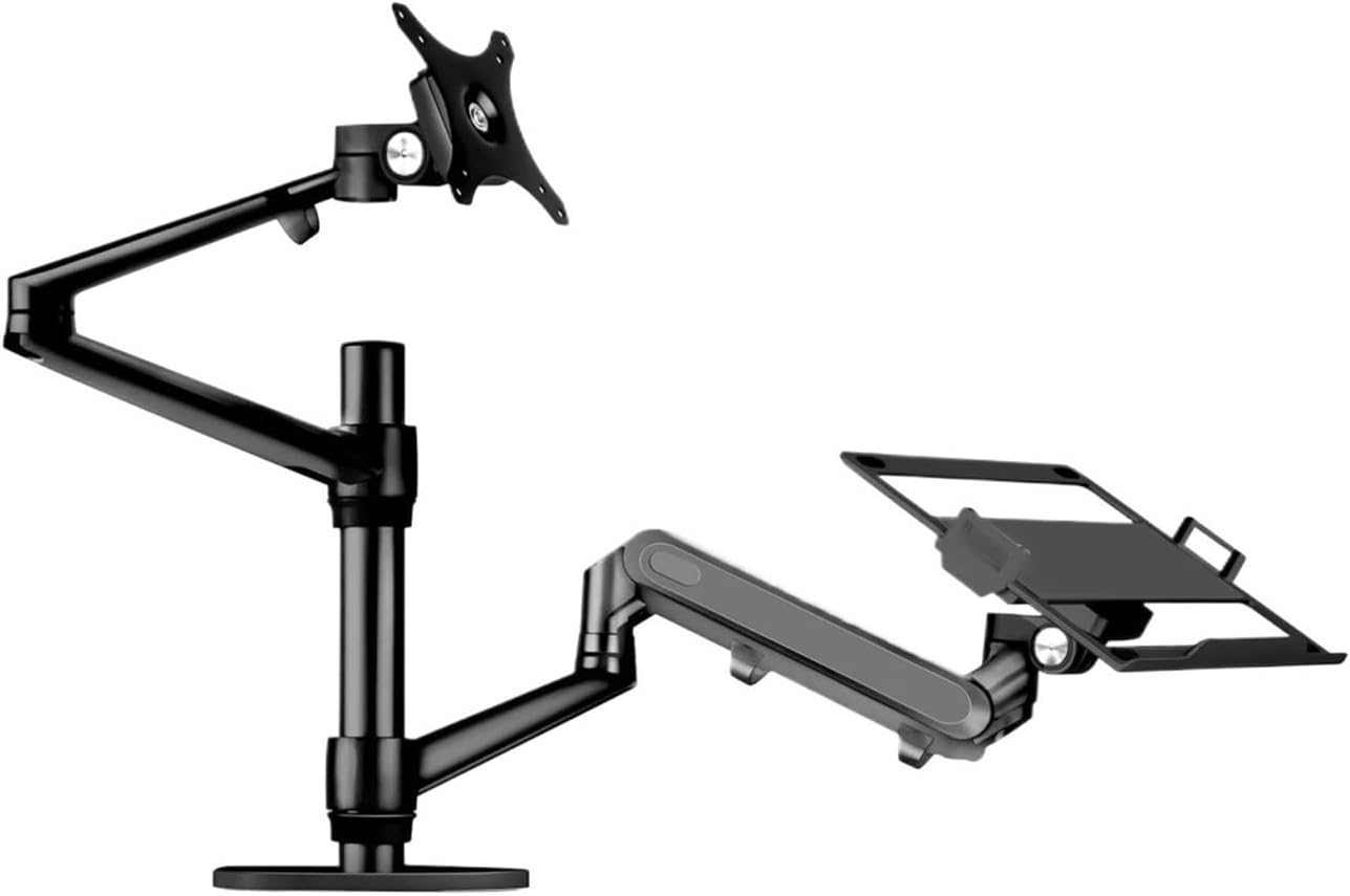OL-3L PRO Aluminum Height Adjustment Desktop 17-32 Inch Monitor Mounting Gas Spring Arm + 12-17 Inch Laptop Stand Full Movement(OL-3L-PRO-B)